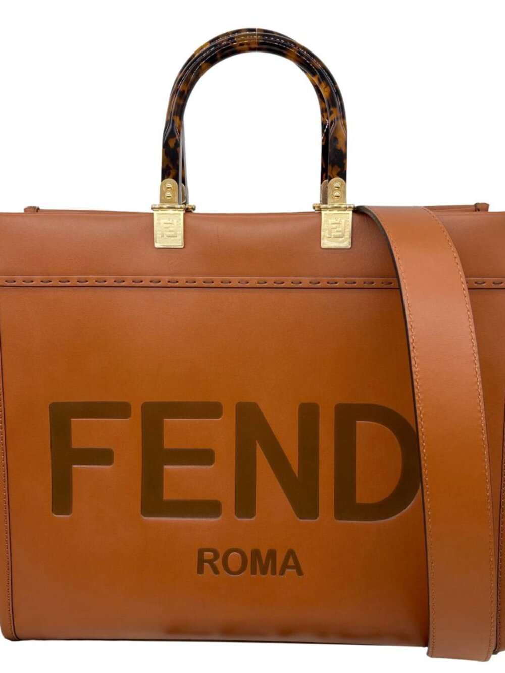 Fendi  Sunshine Medium Leather Shopper Tote Bag Brown